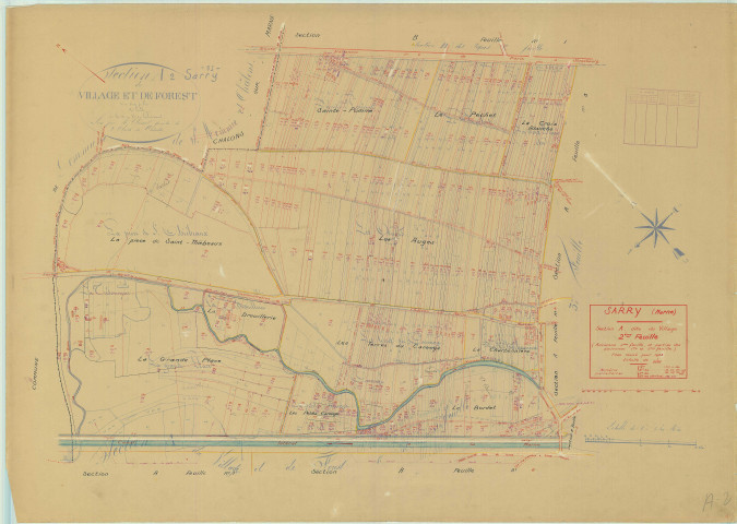 Sarry (51525). Section A2 échelle 1/2500, plan mis à jour pour 1943, plan non régulier (papier)