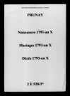Prunay. Naissances, mariages, décès 1793-an X