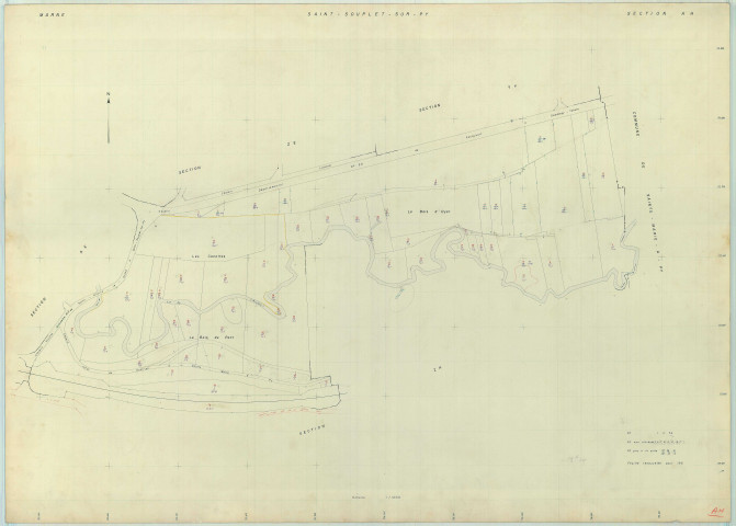 Saint-Souplet-sur-Py (51517). Section AH échelle 1/1000, plan renouvelé pour 1962, plan régulier (papier armé).