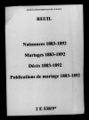 Reuil. Naissances, mariages, décès, publications de mariage 1883-1892