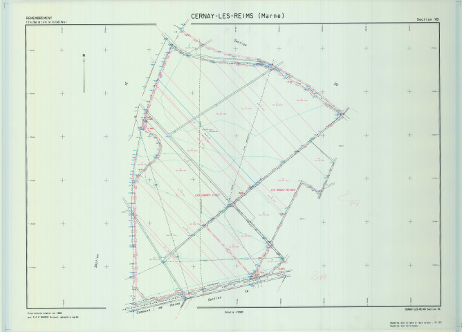 Cernay-lès-Reims (51105). Section YB échelle 1/2000, plan remembré pour 1999, plan régulier de qualité P5 (calque).