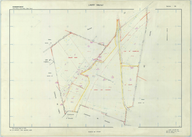 Lhéry (51321). Section ZN échelle 1/2000, plan remembré pour 1978, plan régulier (papier armé).