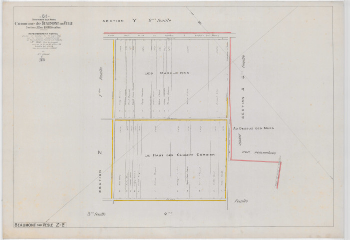 Beaumont-sur-Vesle (51044). Section Z2 2 échelle 1/1250, plan remembré pour 1922, plan régulier (papier).