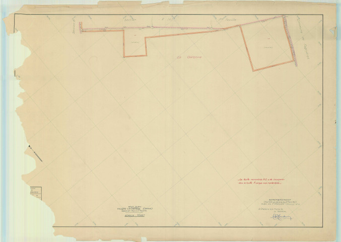 Villers-le-Château (51634). Tableau d'assemblage échelle 1/2000, plan remembré pour 1953 ( section X2 incorporée dans la feuille de section F ), plan régulier (papier)