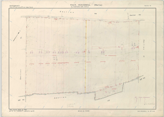 Faux-Vésigneul (51244). Section 244 YK échelle 1/2000, plan remembré pour 1972, plan régulier (papier armé)