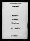Verdon. Baptêmes, mariages, sépultures 1717-1759