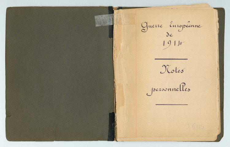 Guerre européenne de 1914. Notes personnelles par Marie-Louise Finck : journal manuscrit