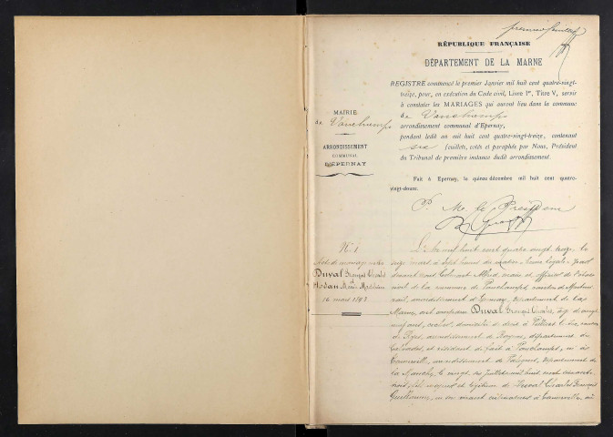 Vauchamps. Mariages 1893-1929