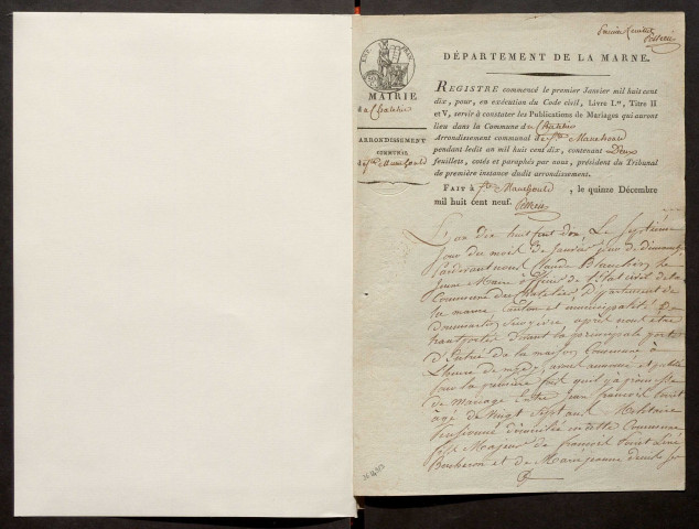 Châtelier (Le). Publications de mariage 1810-1927