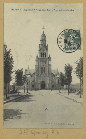 ÉPERNAY. Église Saint-Pierre et Saint-Paul et avenue Paul Chandon.
EpernayÉdition Nouvelles Galeries.[vers 1909]