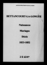 Bettancourt-la-Longue. Naissances, mariages, décès 1833-1852