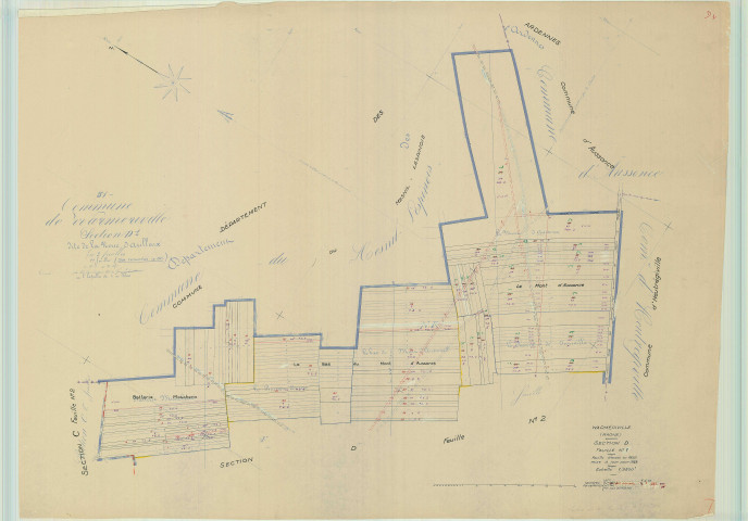 Warmeriville (51660). Section D1 2 échelle 1/2500, plan mis à jour pour 1958, plan non régulier (papier).
