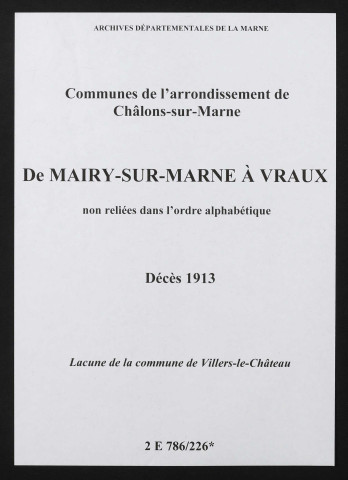 Communes de Mairy-sur-Marne à Vraux de l'arrondissement de Châlons. Décès 1913