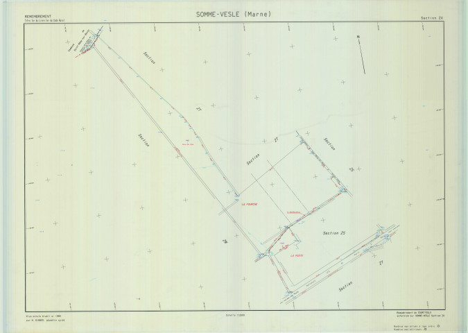 Somme-Vesle (51548). Section ZX échelle 1/2000, plan remembré pour 1989, plan régulier (calque)