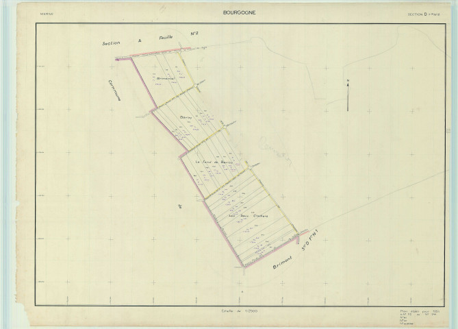 Bourgogne-Fresne (51075). Section D2 2 échelle 1/2500, plan refait pour 1954, plan régulier (papier).