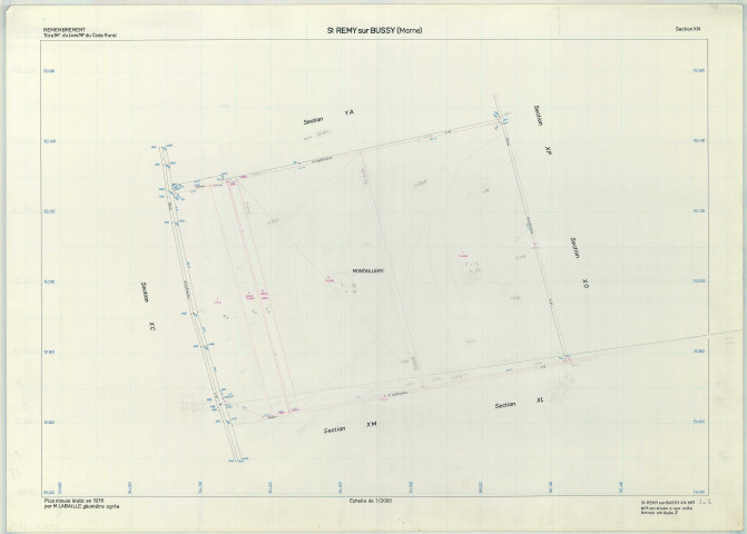 Saint-Remy-sur-Bussy (51515). Section XN échelle 1/2000, plan remembré pour 1976, plan régulier (papier armé)