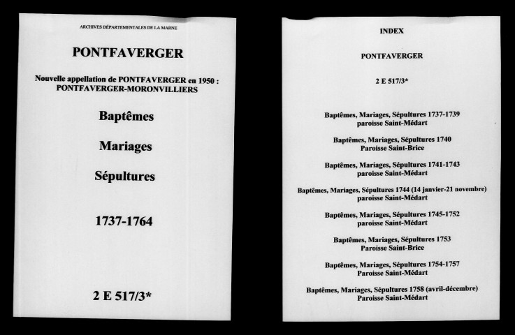 Pontfaverger. Baptêmes, mariages, sépultures 1737-1764