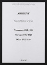 Arrigny. Naissances, mariages, décès 1912-1920 (reconstitutions)