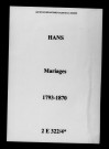 Hans. Mariages 1793-1870