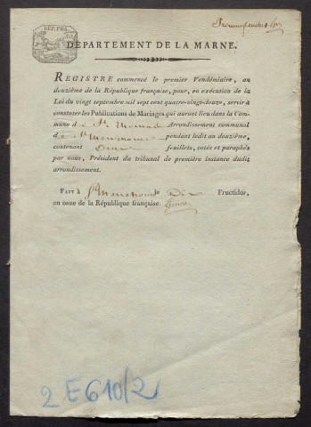 Saint-Thomas-en-Argonne. Publications de mariage an XII-1927