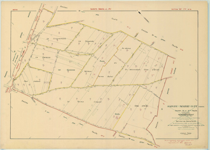 Sainte-Marie-à-Py (51501). Section W4 échelle 1/2000, plan remembré pour 1953, plan régulier (papier)
