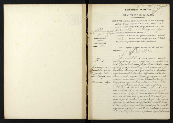 Allemanche-Launay-et-Soyer. Mariages 1893-1929