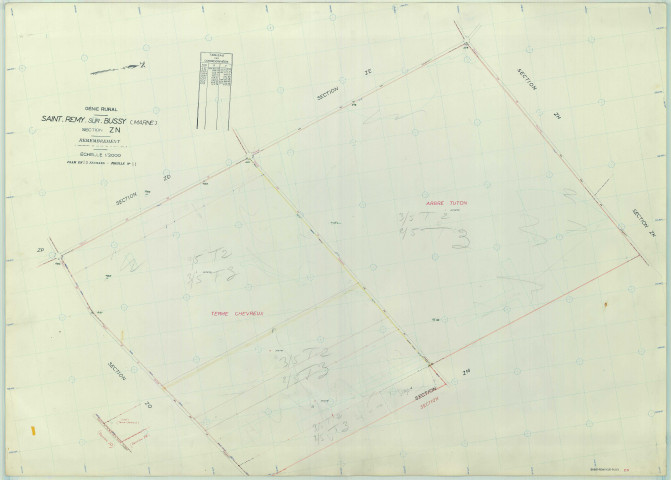 Saint-Remy-sur-Bussy (51515). Section ZN échelle 1/2000, plan remembré pour 1968, plan régulier (papier armé)