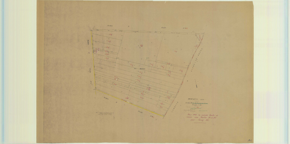 Val-des-Marais (51158). Morains (51383). Section B1 2 échelle 1/2000, plan mis à jour pour 1948 (ancienne section B1 2e partie), plan non régulier (papier)