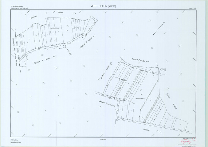 Vert-Toulon (51611). Section YB échelle 1/1000, plan remembré pour 2010 (rectification), plan régulier (papier)