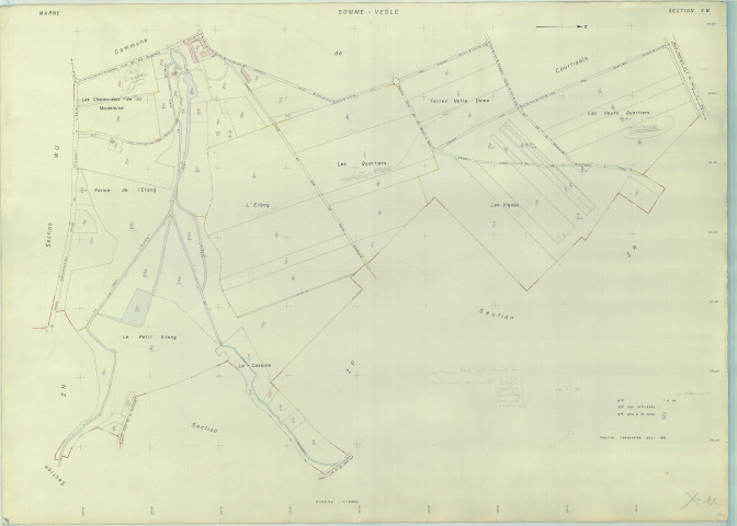 Somme-Vesle (51548). Section X échelle 1/2000, plan remembré pour 1957, plan régulier (papier armé)