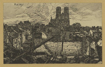 REIMS. 3023. Silhouette de la Cathédrale parmi les ruines.
(75 - ParisColor).Sans date