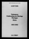 Louvois. Naissances, publications de mariage, mariages, décès 1833-1842