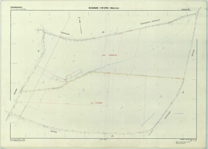 Somme-Yèvre (51549). Section ZK échelle 1/2000, plan remembré pour 1970, plan régulier (papier armé)