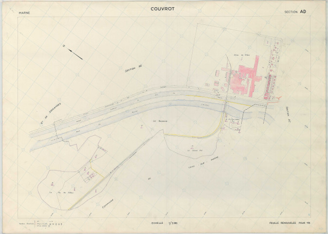 Couvrot (51195). Section AD échelle 1/2000, plan renouvelé pour 1966, plan régulier (papier armé)