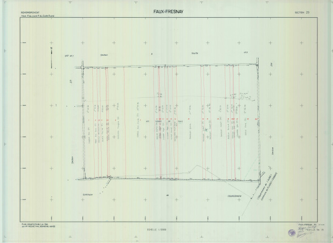 Faux-Fresnay (51243). Section ZO échelle 1/2000, plan remembré pour 01/01/1983, plan régulier de qualité P5 (calque)