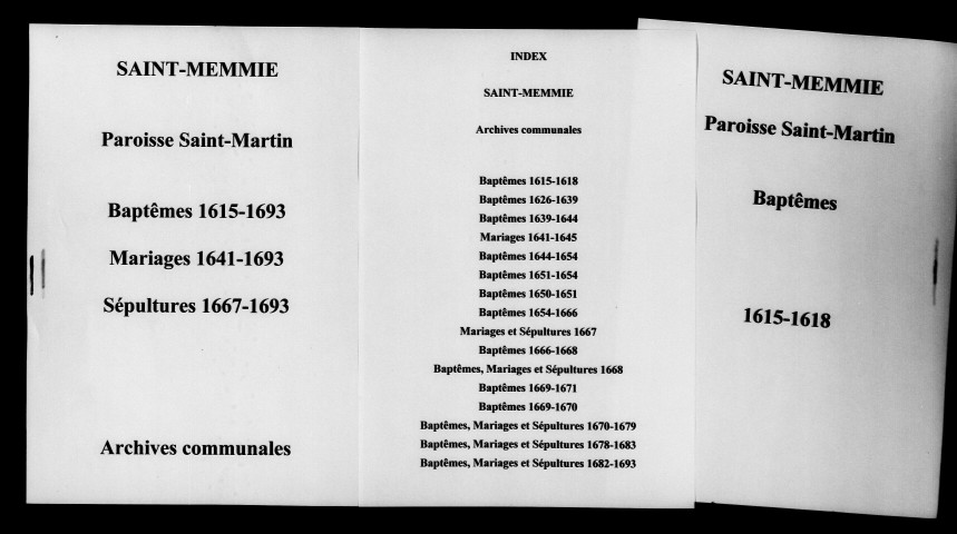Saint-Memmie. Saint-Martin. Baptêmes, mariages, sépultures 1615-1693