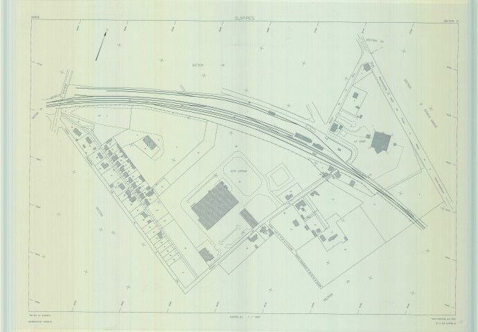 Suippes (51559). Section AI échelle 1/1000, plan remanié pour 2002, plan régulier (calque)