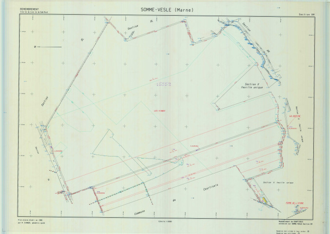 Somme-Vesle (51548). Section XM échelle 1/2000, plan remembré pour 1989, plan régulier (calque)