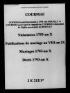 Courmas. Naissances, mariages, décès, publications de mariage 1793-an X