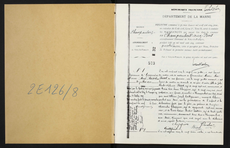 Champaubert-aux-Bois. Naissances, mariages, décès 1905-1914 (reconstitutions)