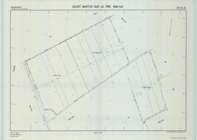 Saint-Martin-sur-le-Pré (51504). Section ZK échelle 1/2000, plan remembré pour 2003, plan régulier (calque)