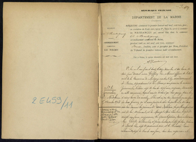 Mutigny. Naissances, décès, mariages, publications de mariage 1903-1912