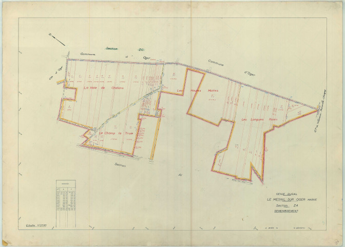 Mesnil-sur-Oger (Le) (51367). Section ZA échelle 1/2000, plan remembré pour 01/01/1962, régulier avant 20/03/1980 (papier armé)
