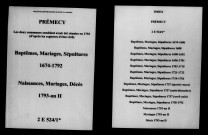 Prémecy. Baptêmes, mariages, sépultures 1674-an II