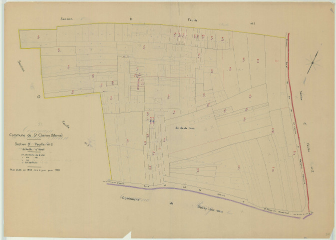 Saint-Chéron (51475). Section D2 échelle 1/1000, plan mis à jour pour 1955, plan non régulier (papier)