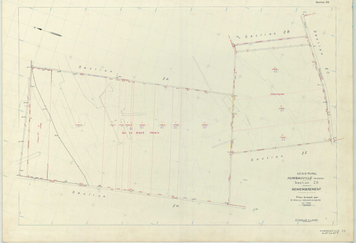 Humbauville (51296). Section ZD échelle 1/2000, plan remembré pour 1964, plan régulier (papier armé)