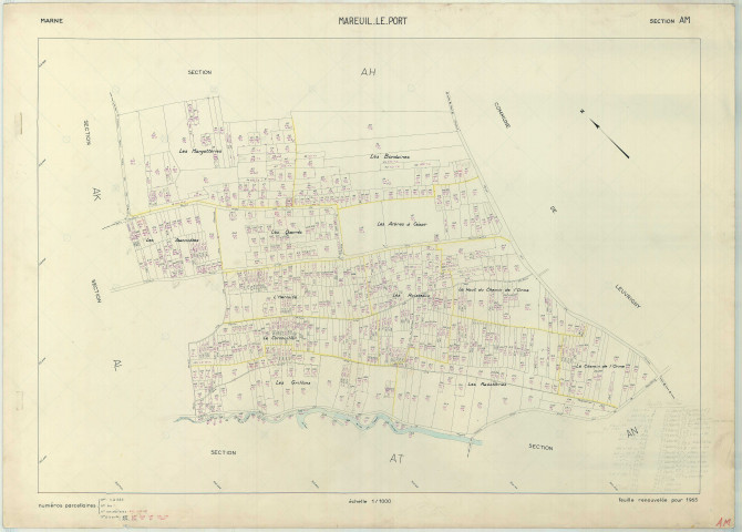 Mareuil-le-Port (51346). Section AM échelle 1/1000, plan renouvelé pour 01/01/1965, régulier avant 20/03/1980 (papier armé)