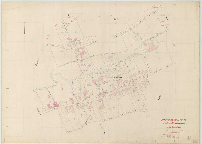 Dampierre-sur-Moivre (51208). Section AB échelle 1/1000, plan renouvelé pour 1958, plan régulier (papier)