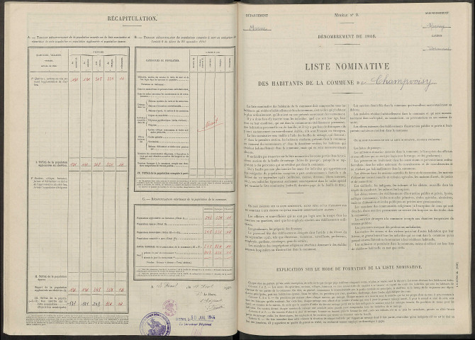 Champvoisy. Dénombrement de la population 1946