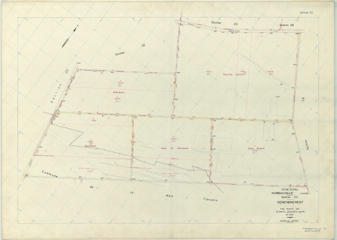 Humbauville (51296). Section ZC échelle 1/2000, plan remembré pour 1964, plan régulier (papier armé)